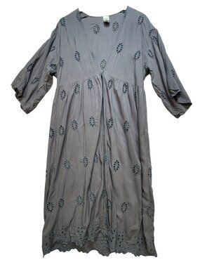Womens Embroidered Eyelet Floral Kimono Cover Up Dress Size S-M Navy Beach